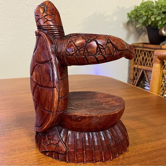 Hand Carved Wooden Turtle Wine Bottle Holder - Picture 5 of 15